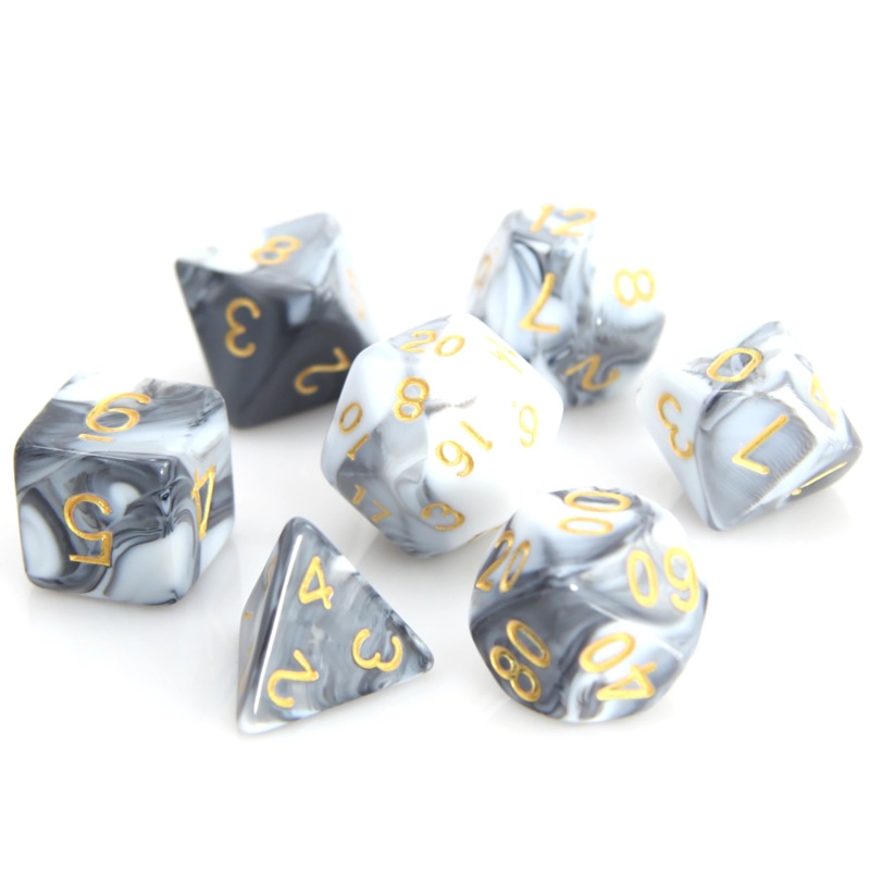 7pc RPG Set - White and Black Marble