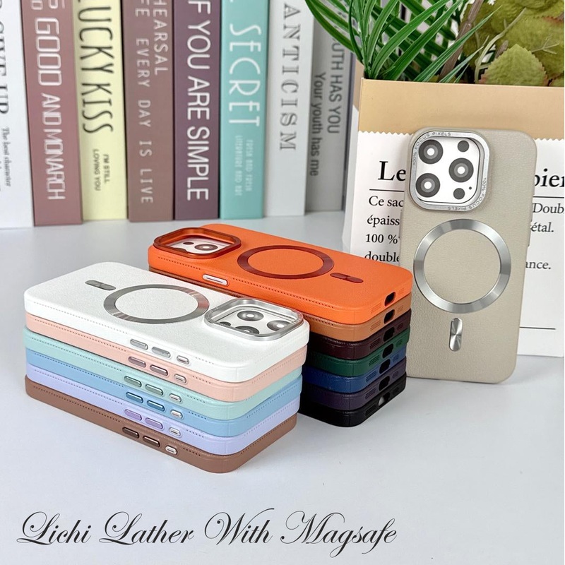 Lichi Leather with Magsafe Case For Iphone 15 Pro