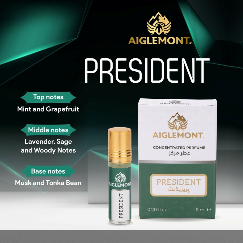 Aiglemont's President, 6ml Roll-on, Alcohol free, Long Lasting Attar