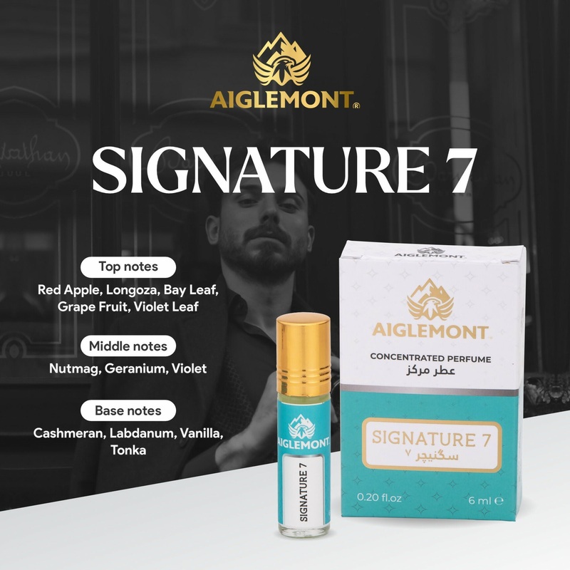 Aiglemont's Signature 7, 6ml Roll-on, Alcohol free, Long Lasting Attar