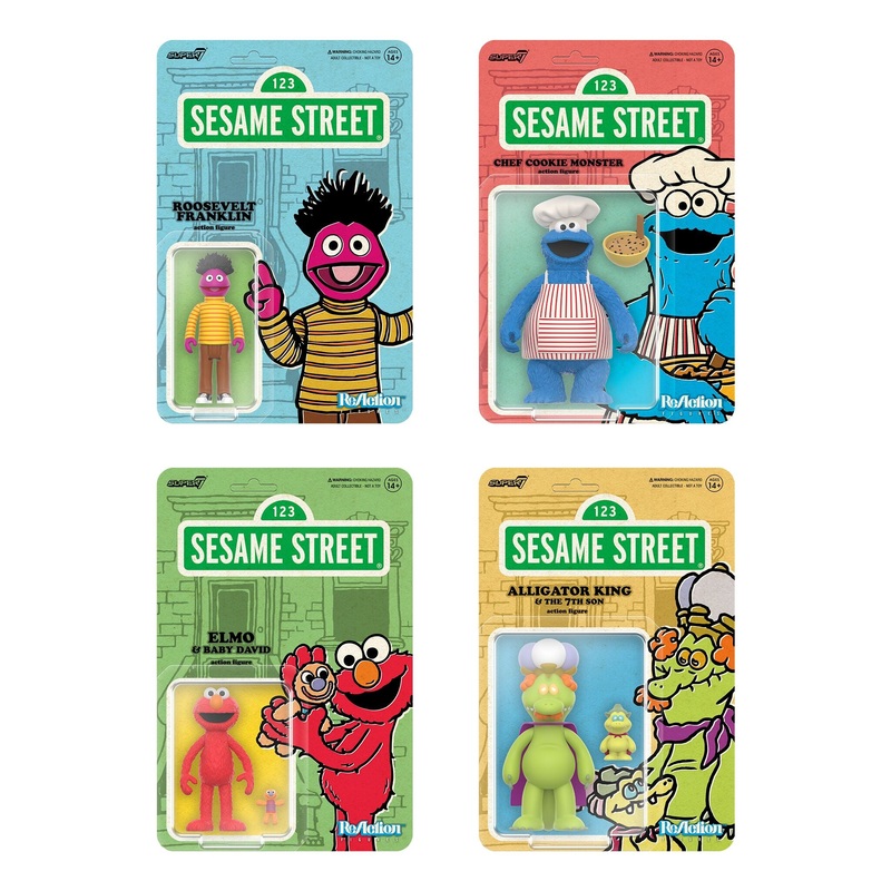 Sesame Street ReAction Figures Wave 04 - Chef Cookie Monster, Elmo, Alligator King, & Roosevelt Franklin