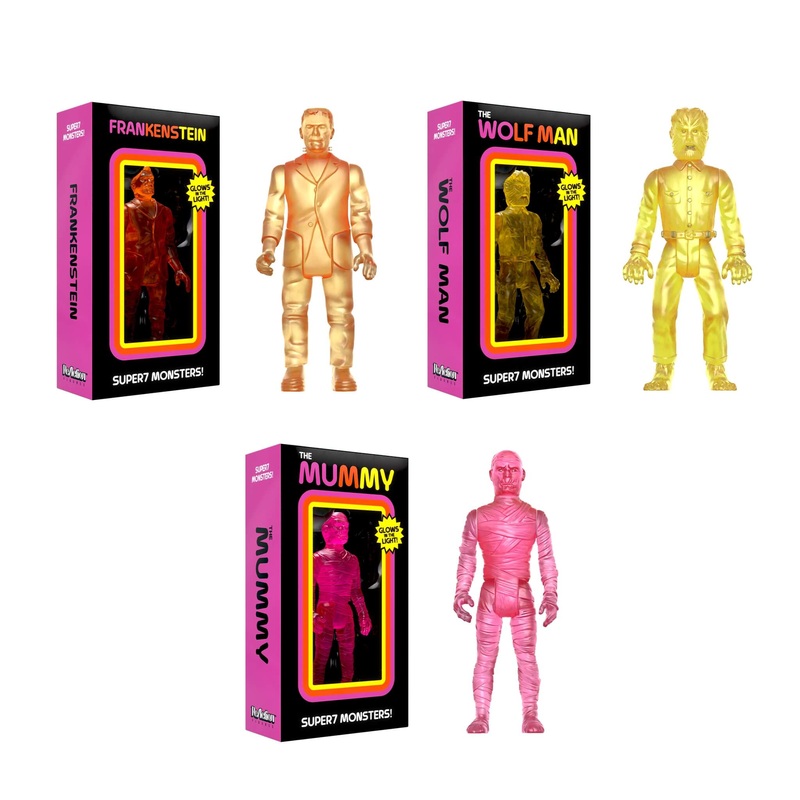 Universal Monsters ReAction Figures - Frankenstein, The Mummy, The Wolf Man (Luminators)