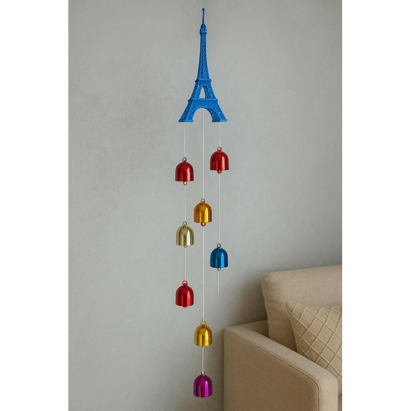 Eiffel Tower Wind Chime with Colorful Metallic Bells Blue