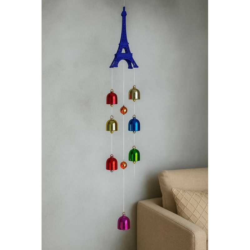 Eiffel Tower Wind Chime with Colorful Metallic Bells Purple