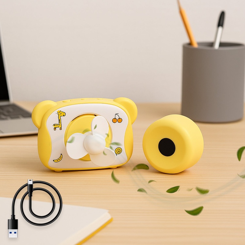 Cute Bear-Shaped Mini Rechargeable Fan (1 Pc)