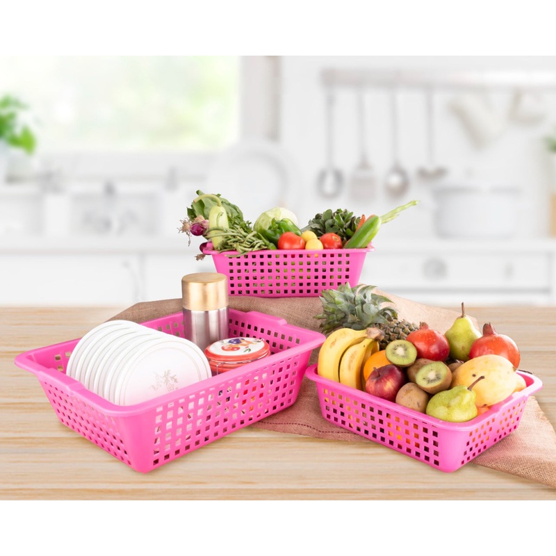 Plastic Multiple Size Cane Fruit Baskets (3 Size Large, Medium, Small)