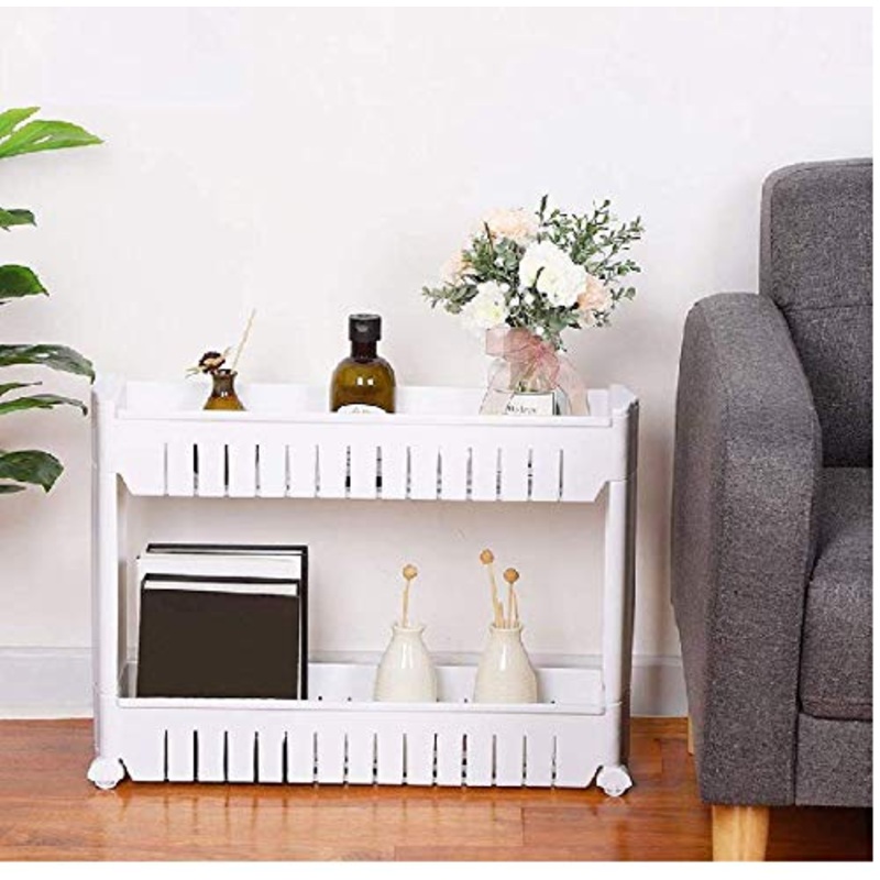 Multipurpose 2 Layer Slim Side Space Saving Storage Organizer Rack Shelf