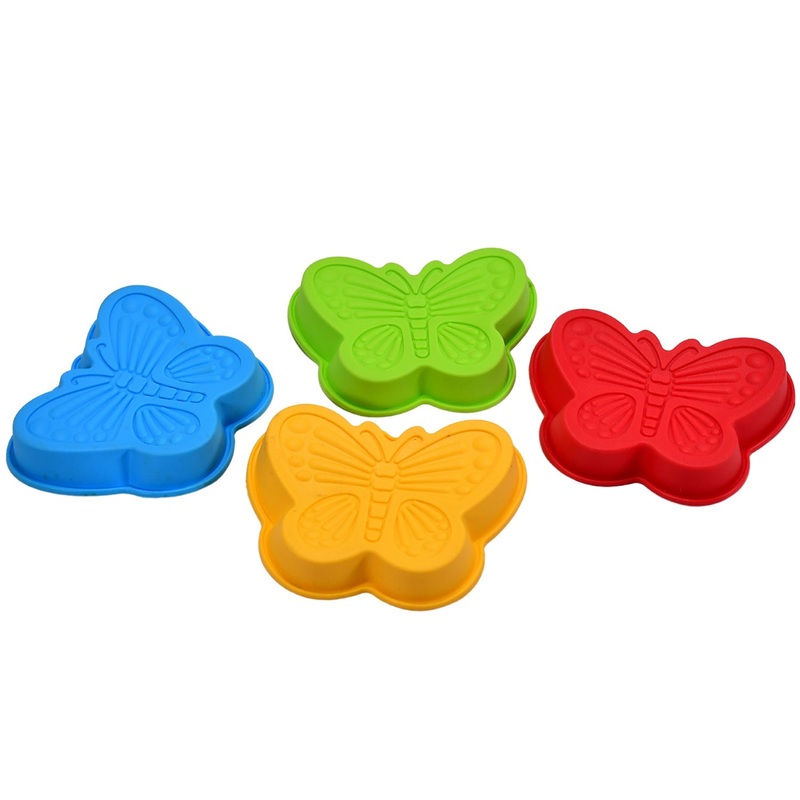 Butterfly Shape Cake Cup Liners I Silicone Baking Cups I Muffin Cupcake Cases I Microwave or Oven Tray Safe I Molds for Handmade Soap, Biscuit, Chocolate, Muffins, Jelly  Pack of 4