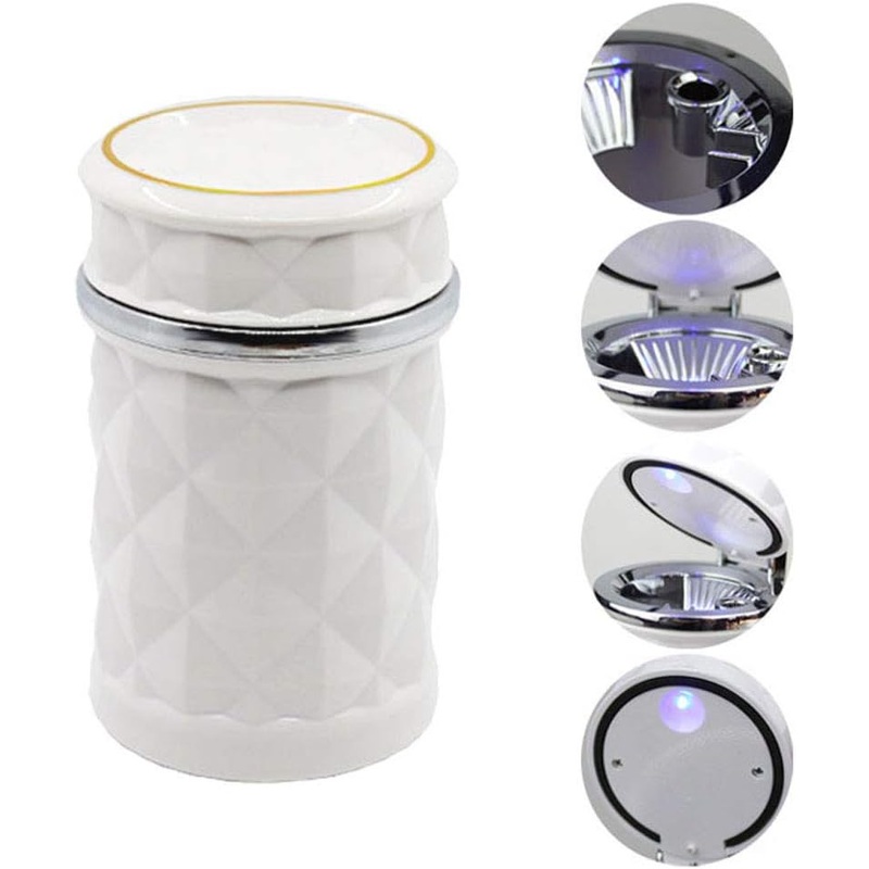 Car Cupholder LED Ashtray  Portable with Blue Light, Lid & Waste Bin, Cigarette Ashtray