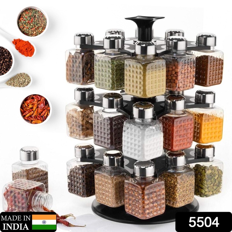 360 Revolving Spice Rack | 24-Piece Square Container Set | All-New Design for Condiments