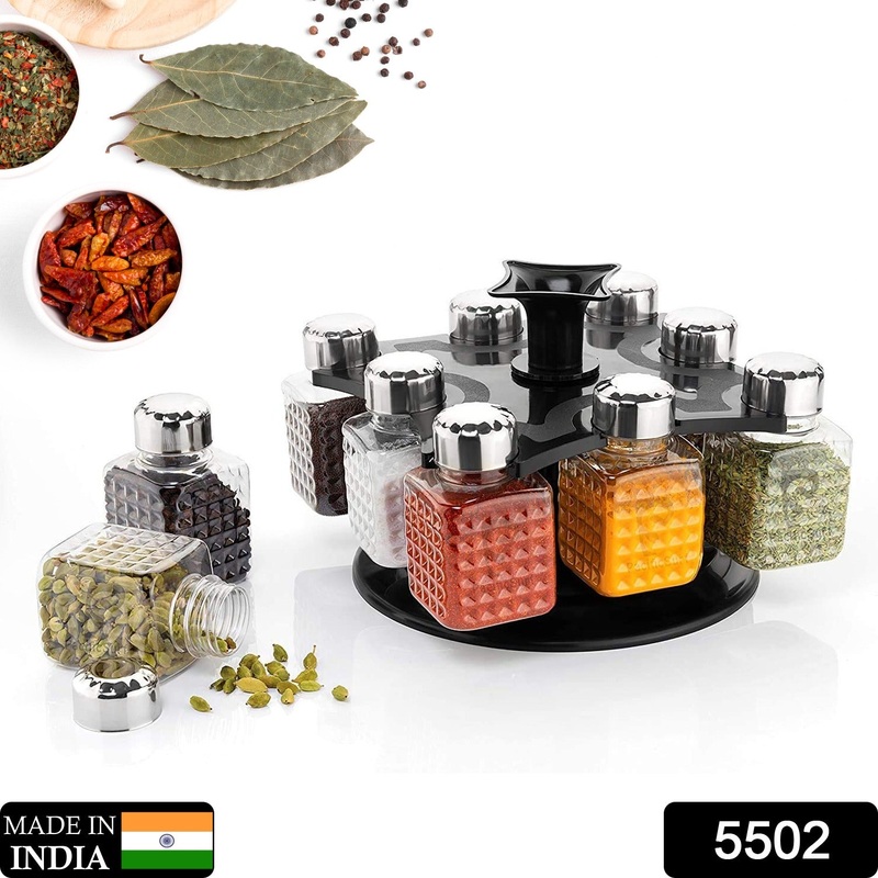 360 Revolving Spice Rack | 8-Piece Square Container Set | All-New Design for Condiments