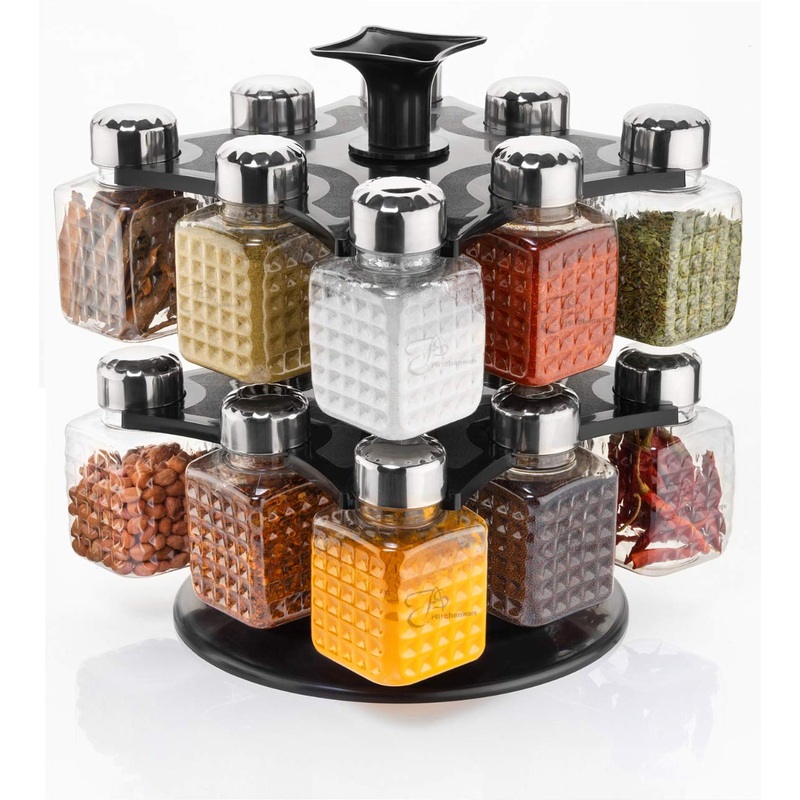 All New Square 16 Bottle Design 360 Degree Revolving Spice Rack Container Condiment, Pieces Set, Square Small Container