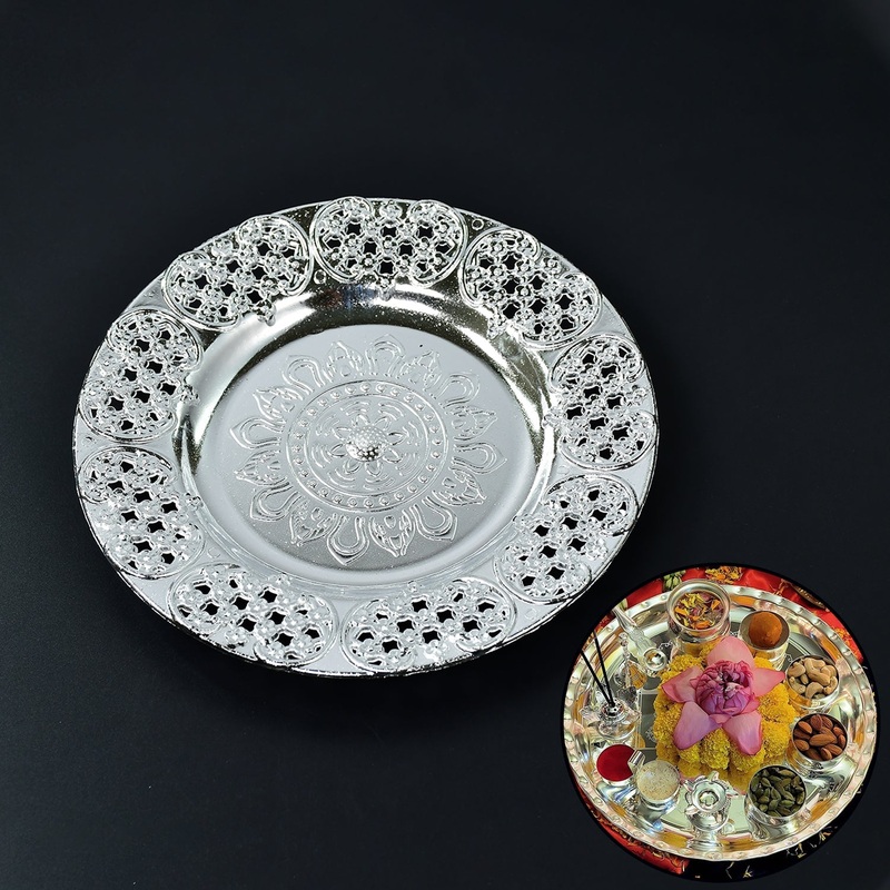 Beautiful 8-Inch Plastic Pooja Thali Set  Perfect for Daily Use & Special Occasions (Plastic)