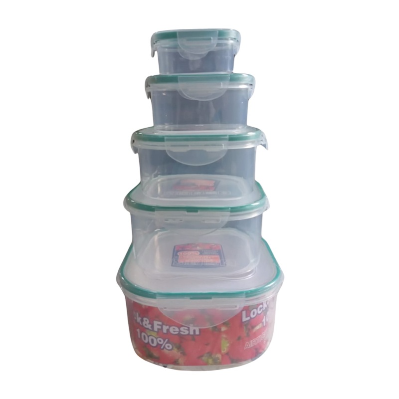 Kitchen Storage Containers Set  Fridge Storage, Plastic Organizer, Snap-Seal Lunch Box (5 Pcs Set)