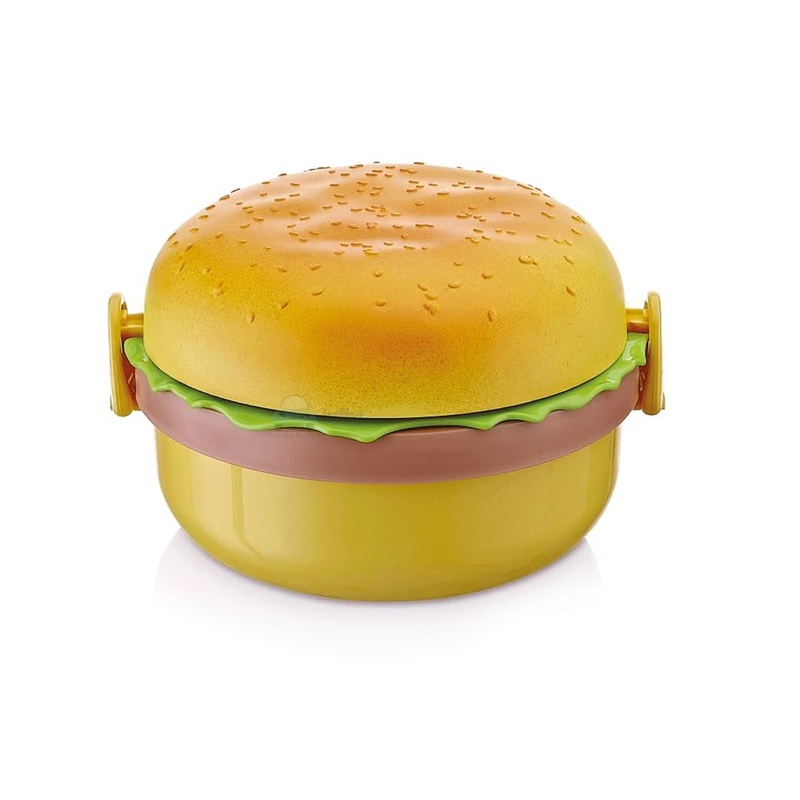 Burger Shape Lunch Box  Double Layer 1000ml Food Container with 2 Spoons for Kids