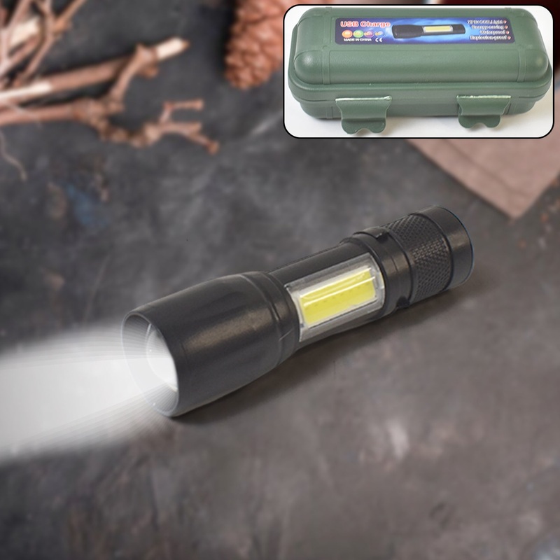 LED USB Rechargeable Mini Flashlight  Ultra-Bright Zoom & COB Side Lantern, Tactical Emergency Light