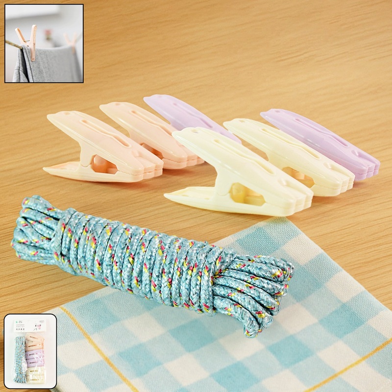 Clothesline Rope with 6 Clips  6 Meter Approx Heavy Duty Laundry Drying Rope with Clip