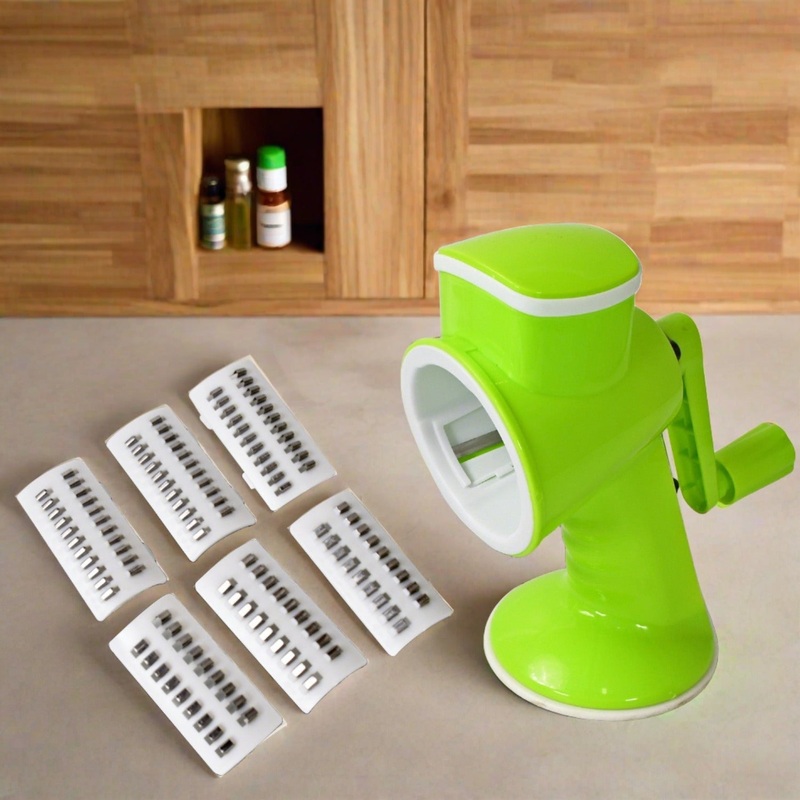 6 in 1 Multi functional Vegetable Cutter & Slicer Hand Machine Cutting, Slice, Cut Thick, Cut Silk All in one Vegetable Chopper Cutter & Slicing Cutter Barrel - Vegetable Grater with 6 Removable Blades