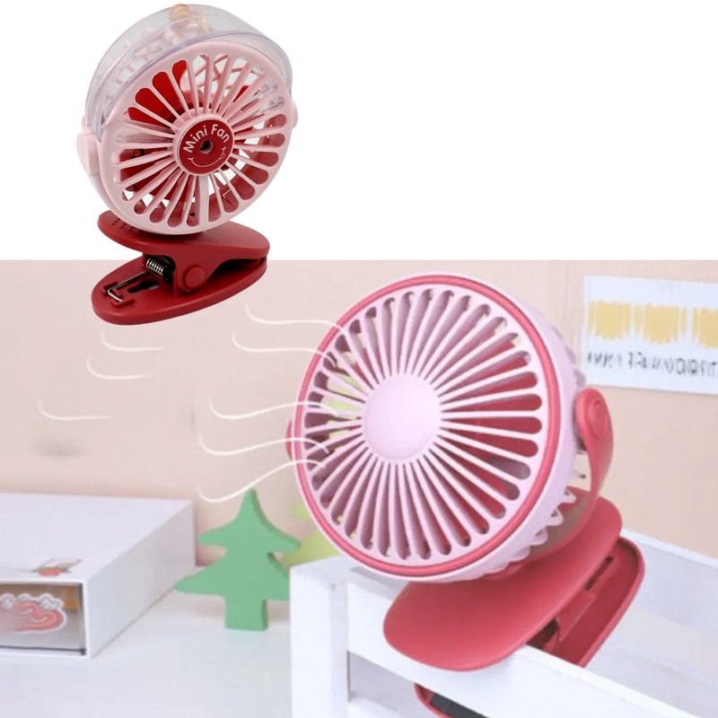 Portable Clip-on Fan, Battery Operated, With Light & Spray, Small Yet Powerful USB Table Fan, 3-Speed Quiet Rechargeable Mini Desk Fan, 360 Rotation, Personal Cooling Fan for Home, Office, Camping