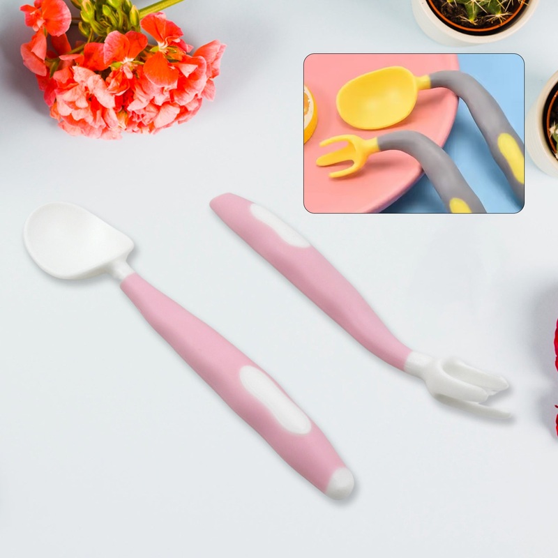 Silicone Bendable Kids Spoon & Fork Set  Toddler Self-Feeding Utensils (2 Pc Set)