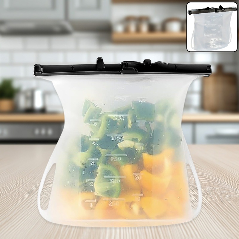 Reusable Silicone Food Bag  Leakproof, Flat Bottom, BPA-Free, Microwave & Dishwasher Safe