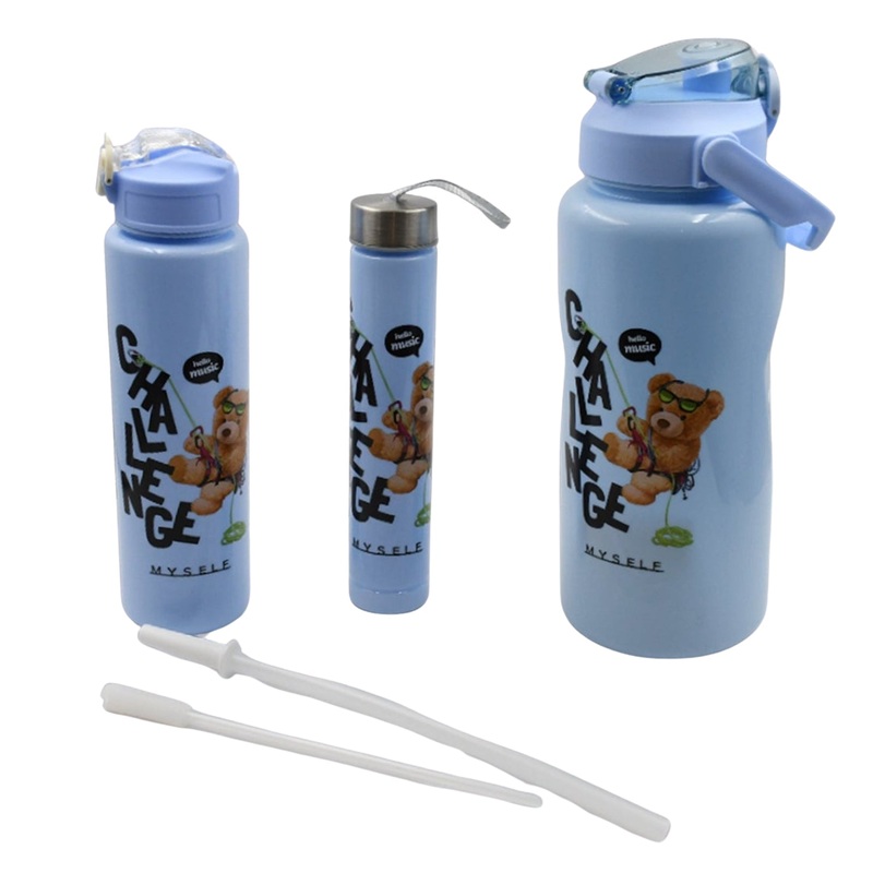 Plastic Water Bottle Set  BPA-Free, Leak-Proof, Cartoon Design for Kids & Gym (3 Pc Set)