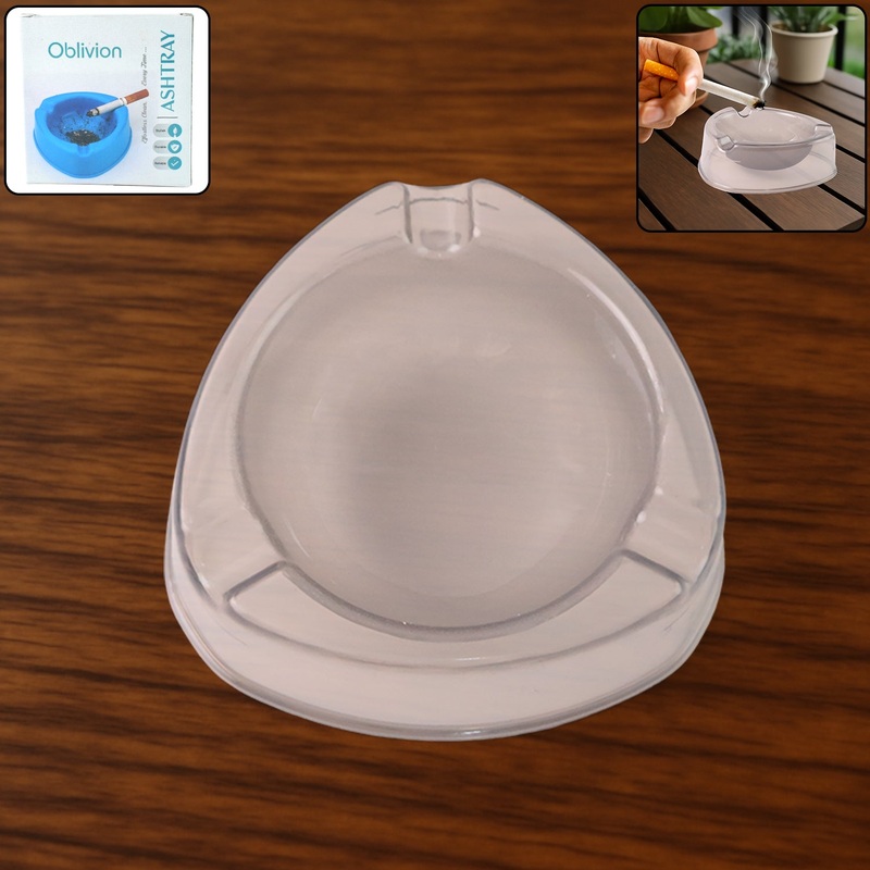 Oblivion Transparent White Ashtray with Cigarette Holder Grooves  Modern Smoke Disposal Tray (1 Pc)