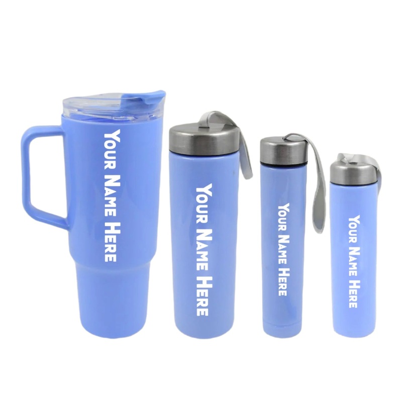 Customize Plastic Water Bottle 3 Different Size Bottle & 1 pc Tumbler With Straw (4 Pc Set)