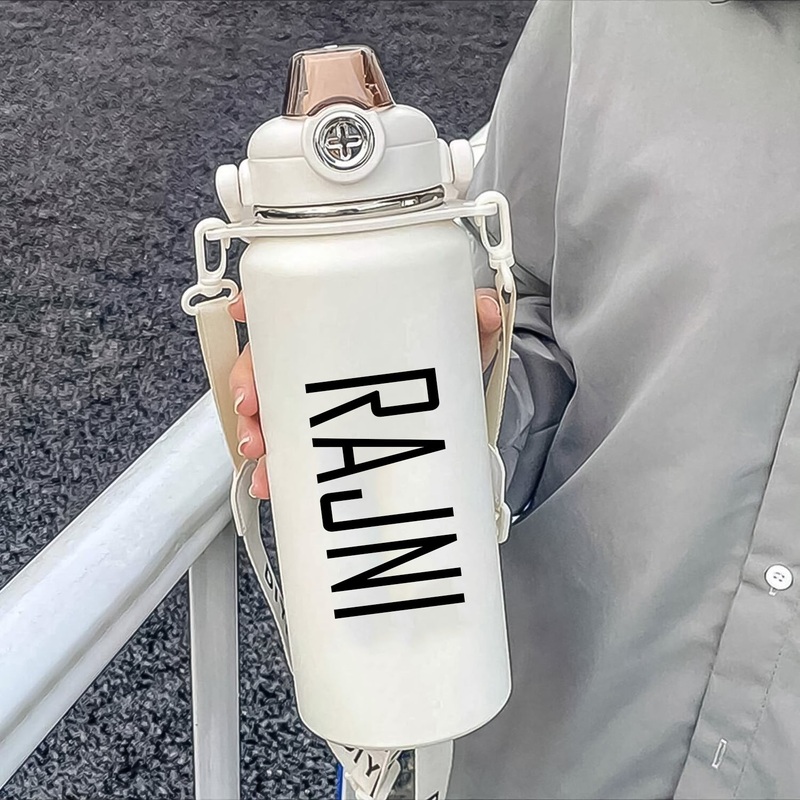 Customize Stainless Steel Vacuum Insulated Water Bottle with Handle & Adjustable Strap (1000 ML / 1 Pc / Mix Color)