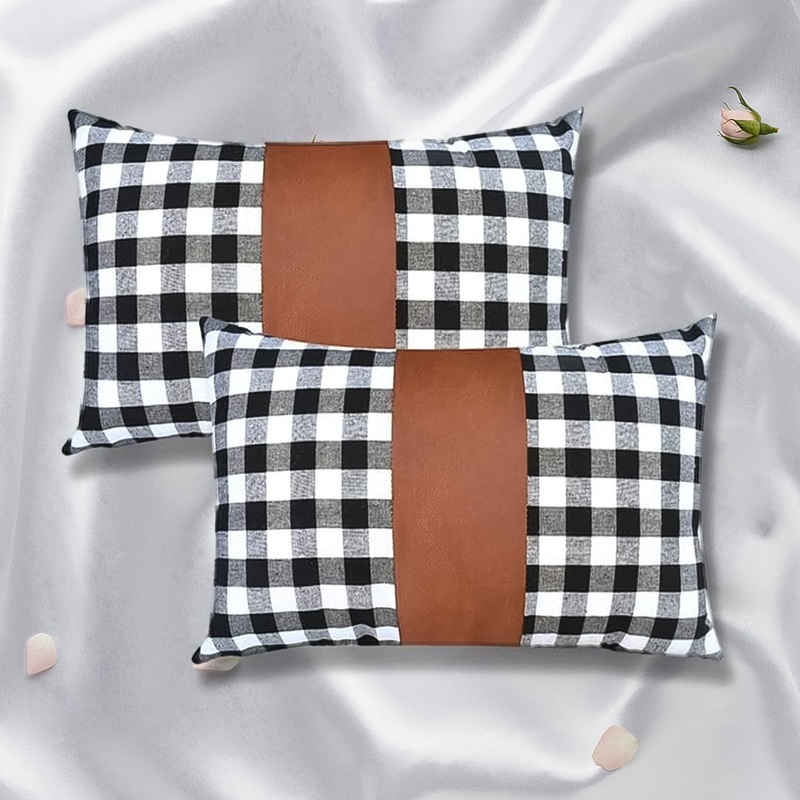 Pillow Covers, Leather & Cotton Cushion Covers (17  17 Inch / 1 Pair / 2 Pc)