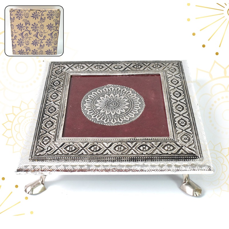 Silver - Square Pooja Chowki Patla / Bajot (2020 CM / 1 Pc)