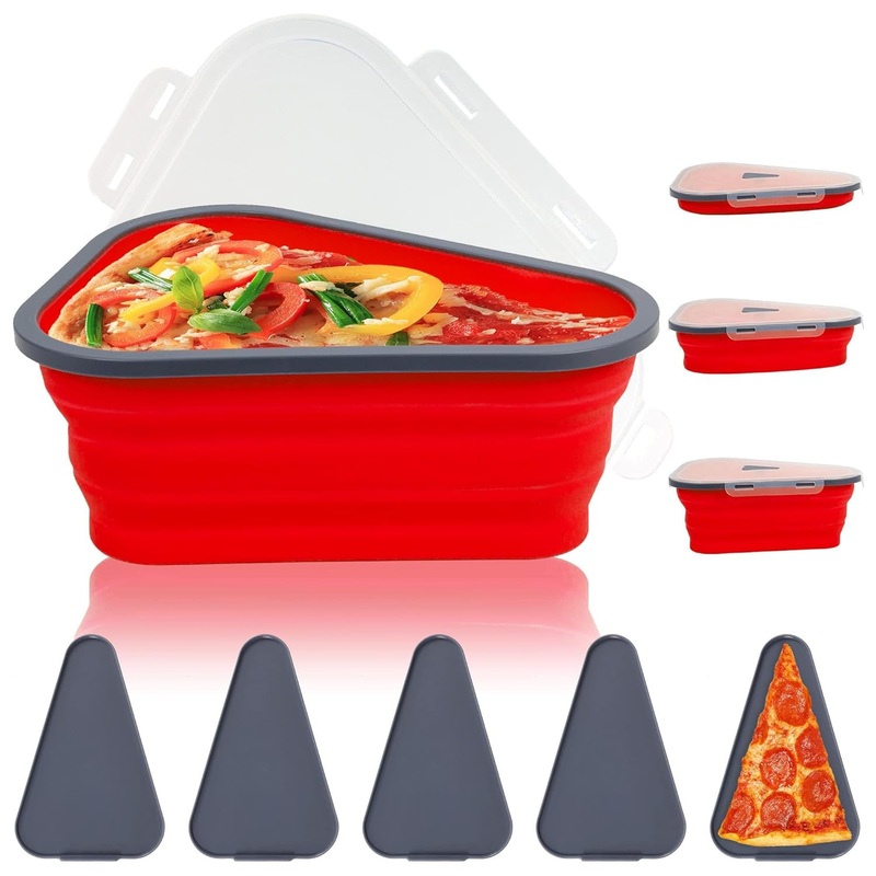 Reusable Expandable Pizza Storage Container with 5 Microwavable Trays  Adjustable for Home & Outdoor Use