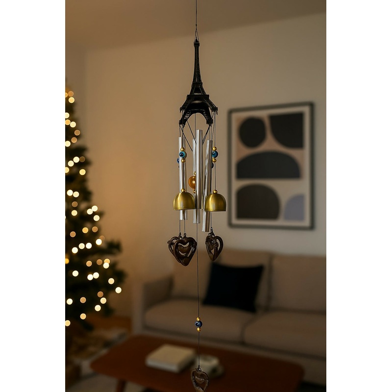 Eiffel Heart Melody Wind Chime  Paris Tower Design with Bells & Hearts for Balcony, Home & Garden Dcor