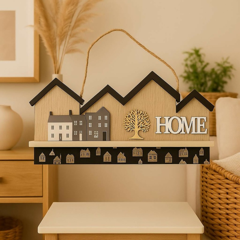 Rustic Home Wall Hanging  Wooden House Shelf Dcor with Tree & Text