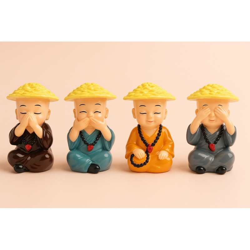 ZenMonks Resin Figurine Set  4 Wise Monk Statues (See No Evil, Hear No Evil, Speak No Evil, Meditate)