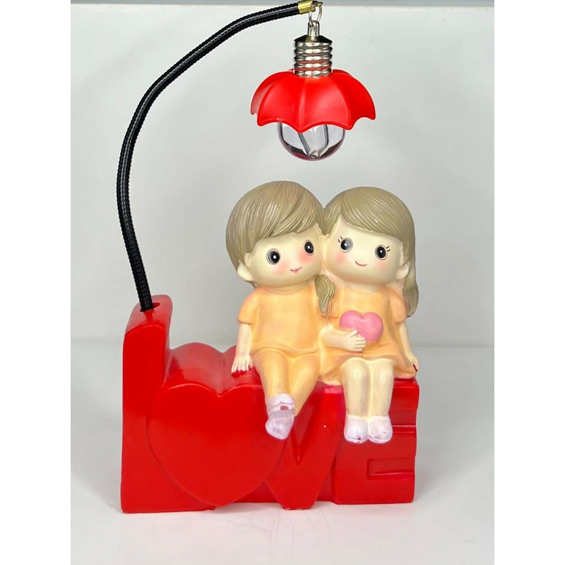 LoveGlow Couple Night Lamp  Romantic LED Table Light with Cute Doll Figurine