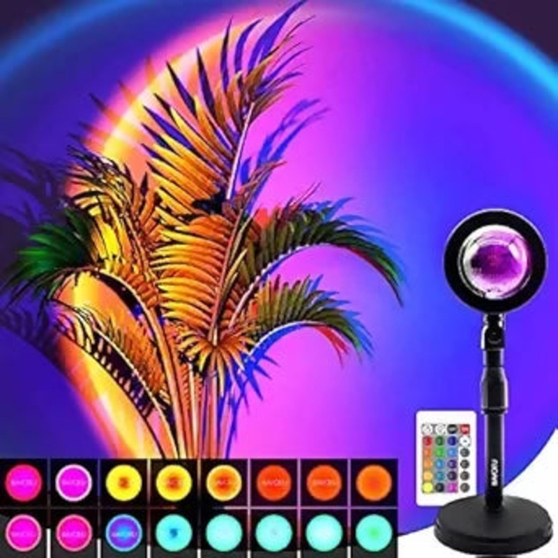AuraGlow RGB Sunset Lamp  16 Color Projection Light with Remote Control for Aesthetic Room & Photography