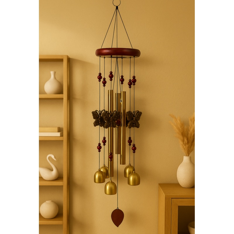 Butterfly Bell Wind Chime  Golden Metal Hanging for Home & Balcony Decor