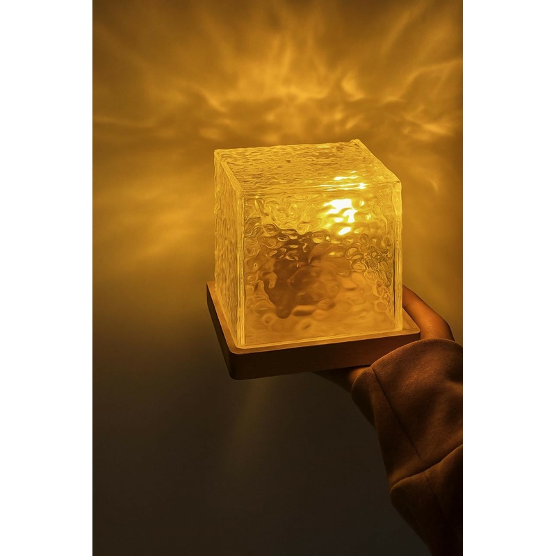Crystal Cube Ambient Night Lamp  Textured Glass LED Table Light for Bedroom & Home Decor