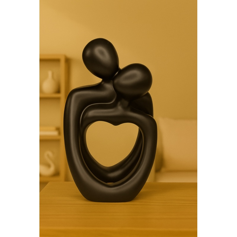 EbonLove Couple Figurine  Black Resin Romantic Sculpture with Heart Cutout