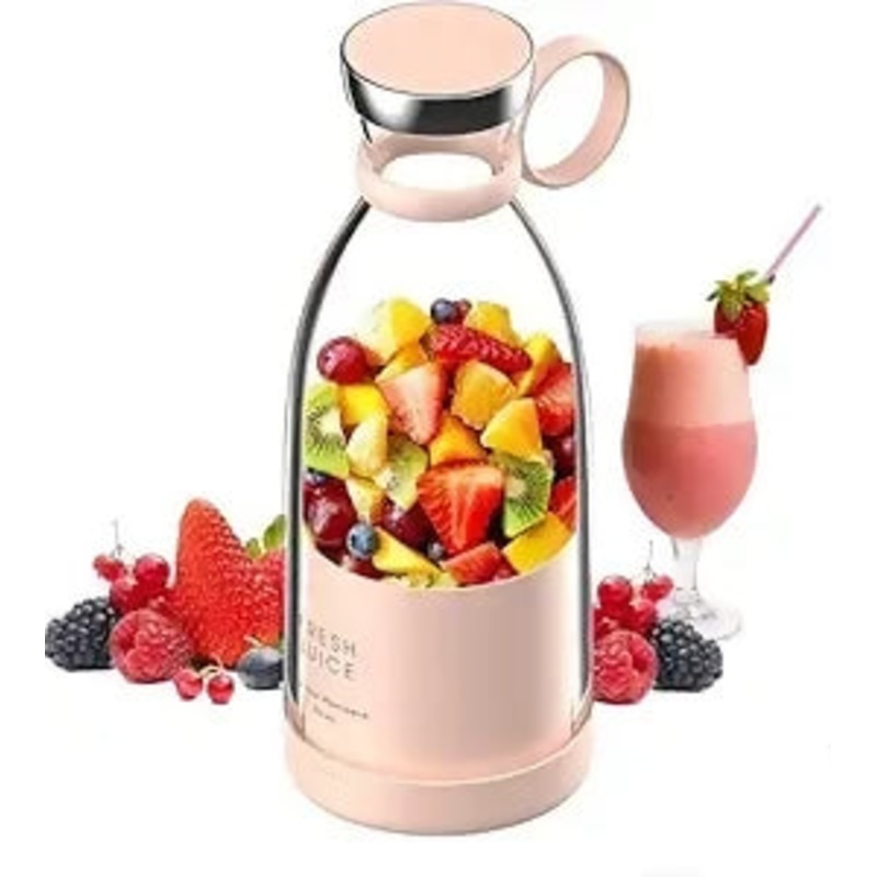 FreshJuice Portable Blender Bottle  Fruit Mixer & Smoothie Maker (USB Rechargeable, Pink)