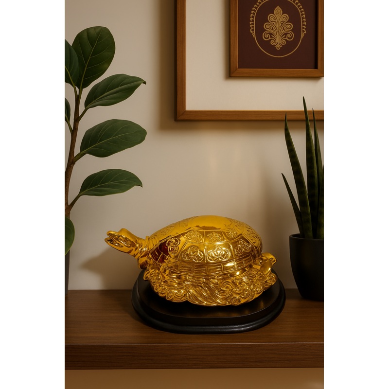 Golden Tortoise Showpiece for Home Vastu  Feng Shui Decorative Turtle on Base