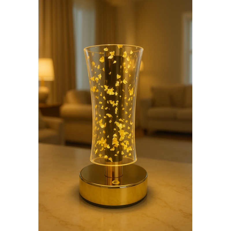 LumiAura Gold Flake Touch Lamp  Luxury LED Night Light for Home & Bedroom Dcor