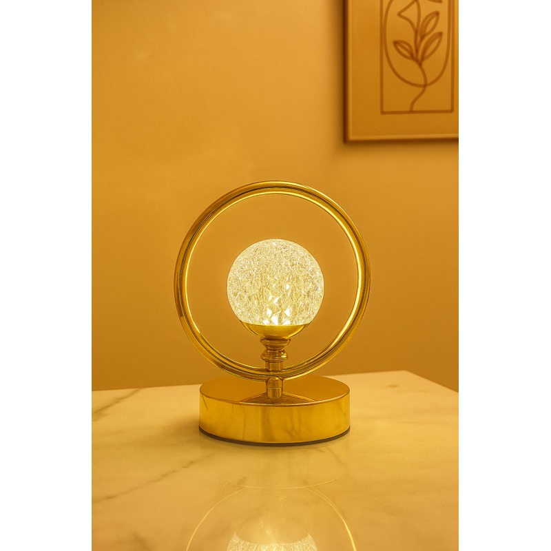 LumiGlow Golden Crystal Orb Table Lamp  Modern Decorative LED Night Light