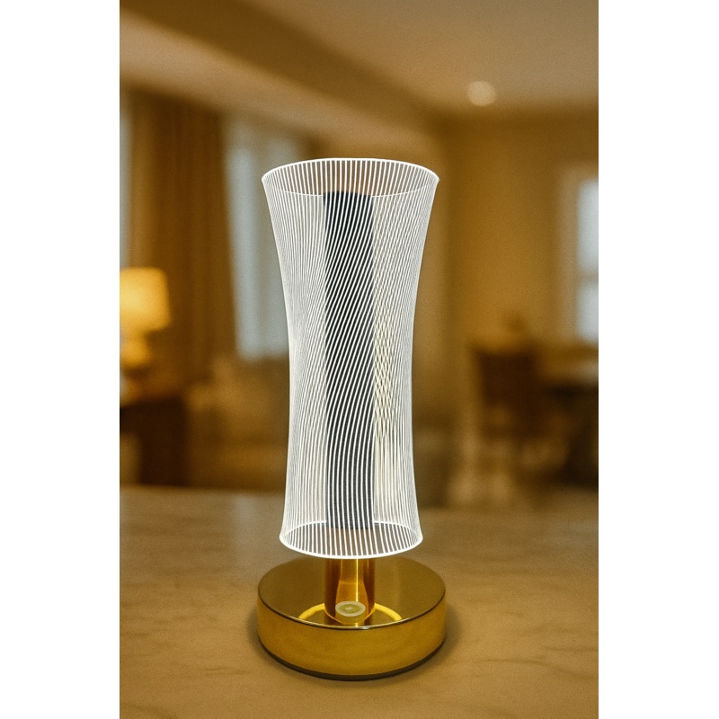 LumiWave 3D Illusion Touch Lamp  Gold Base LED Night Light for Modern Home Decor