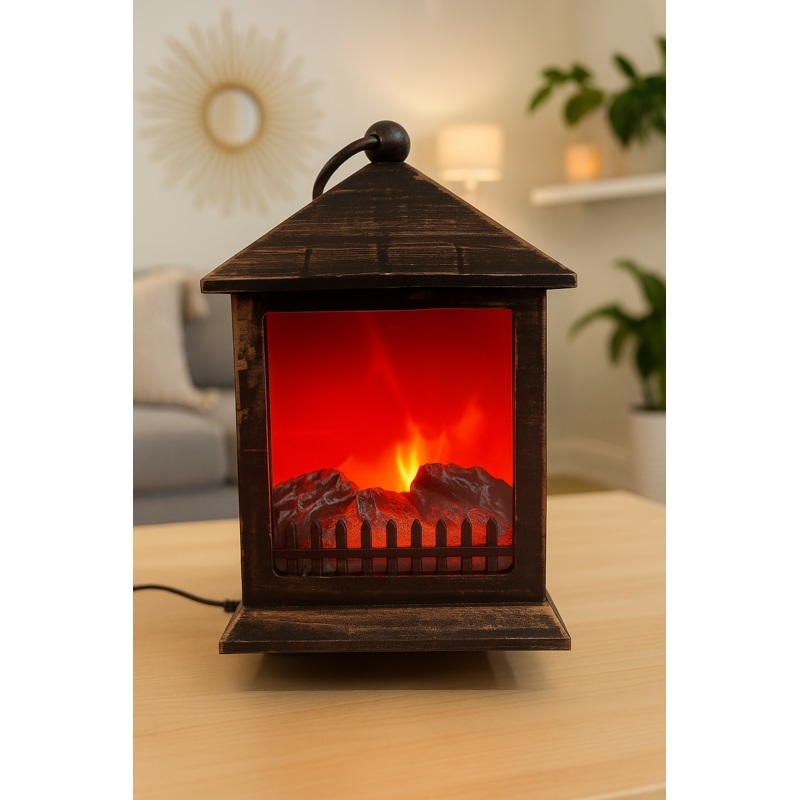 Vintage LED Fireplace Lantern  Decorative Flame Effect Lamp for Home & Festive Decor