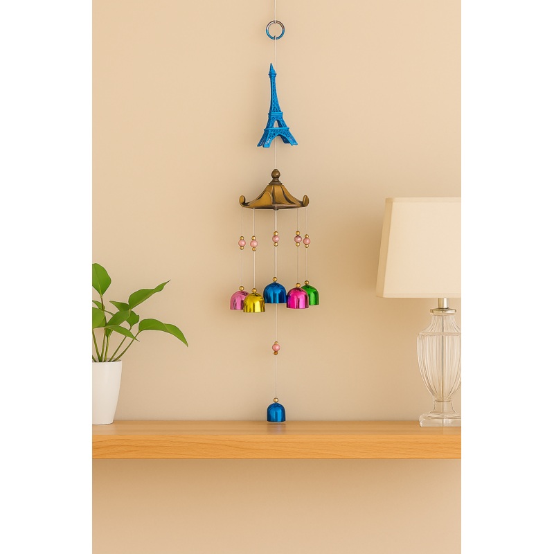 Eiffel Charm Wind Chime  Colorful Bell Hanging with Blue Paris Tower for Home, Balcony & Garden Dcor