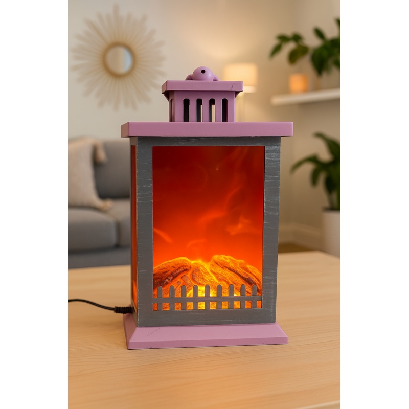 GlowFlame Pink Lantern  LED Fireplace Effect Lamp for Home Decor