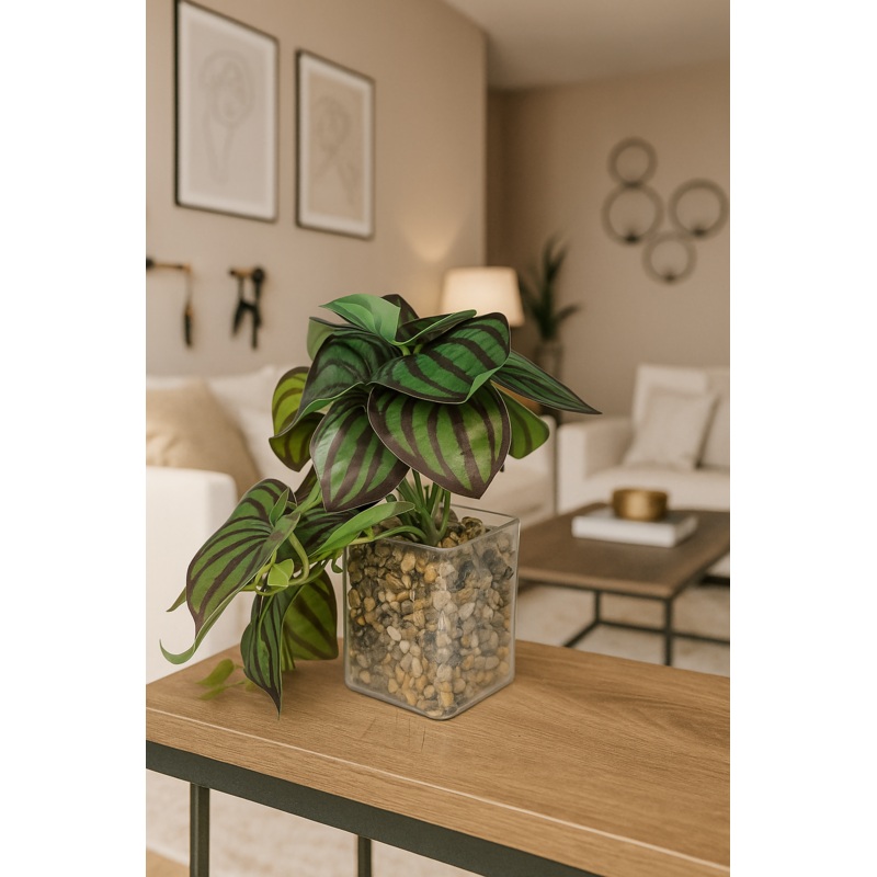 LeafLuxe Pebble Planter Ornamental Plant for Indoor and Outdoor, Home, Shop, Office, Restaurant Decor Dark Green (Pack of 1), Plastic