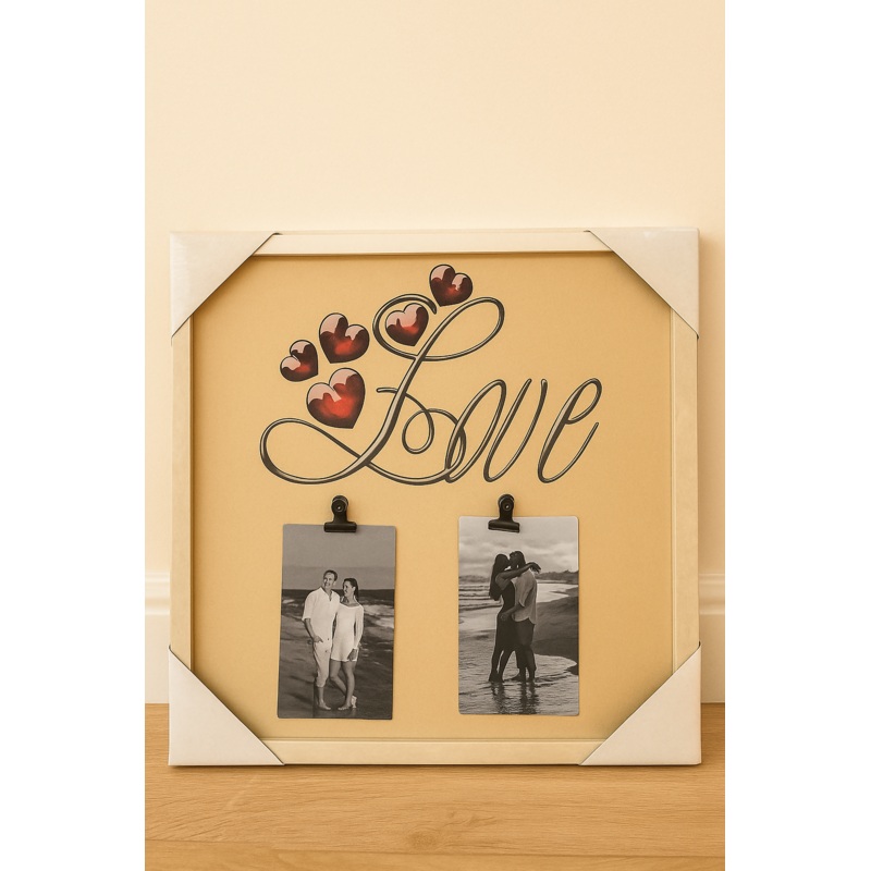 Love Memory Clip Frame  Romantic Photo Display Board with Heart Design for Couples & Gifting